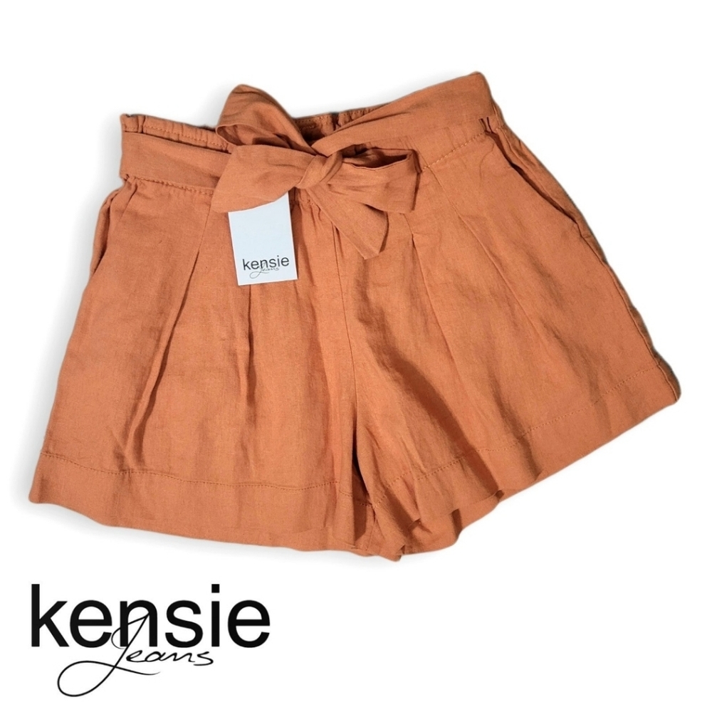 New Kensie Shorts Orange High Waist Linen Size Small New With Tag